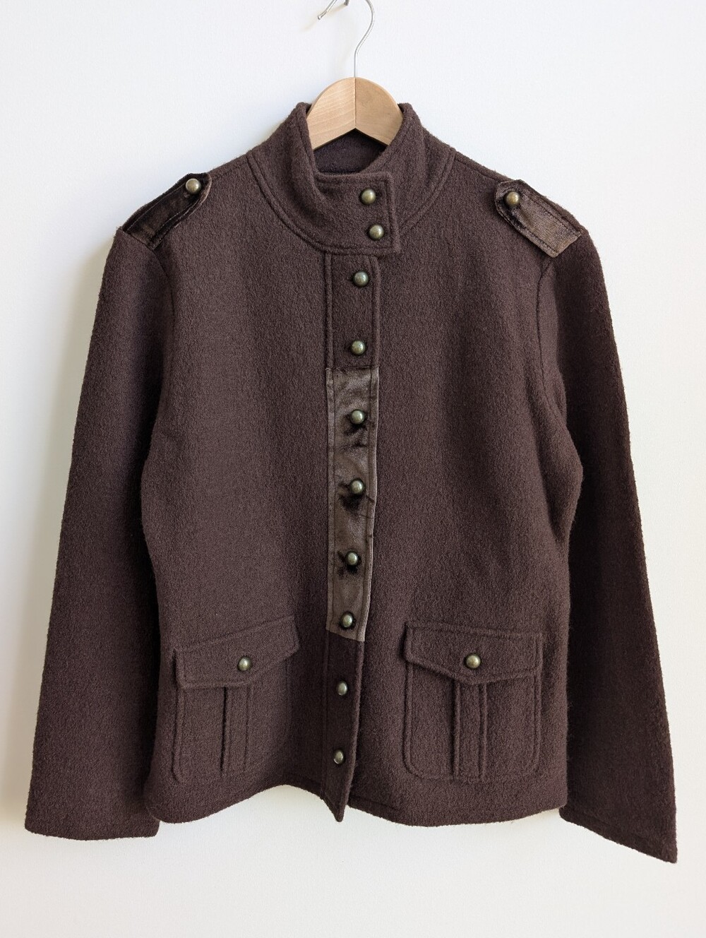 NWT Julie & Jack 100% Wool Medium Jacket Brown Military Velvet Trim